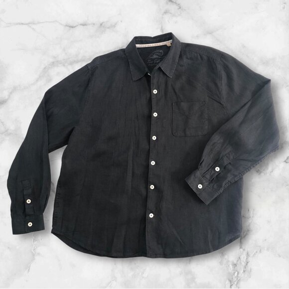 Men's Black Linen Long Sleeve Button Up Shirt XL USA - Picture 2 of 10